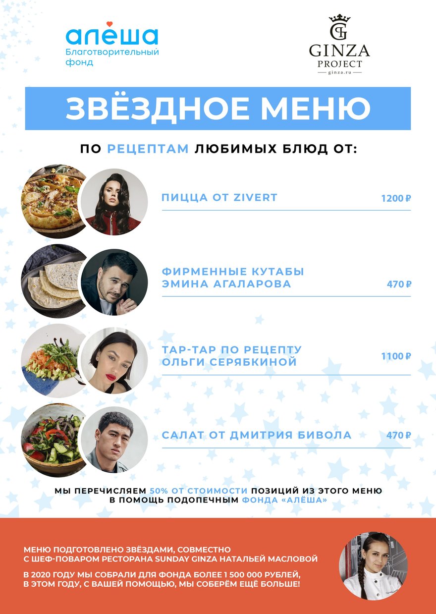 Благотворительное меню от российских звезд в ресторанах Ginza! | Blog Fiesta