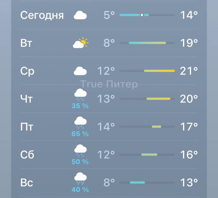 ☀️ Тепло вернётся в Петербург уже в среду, ожидается до +21°С